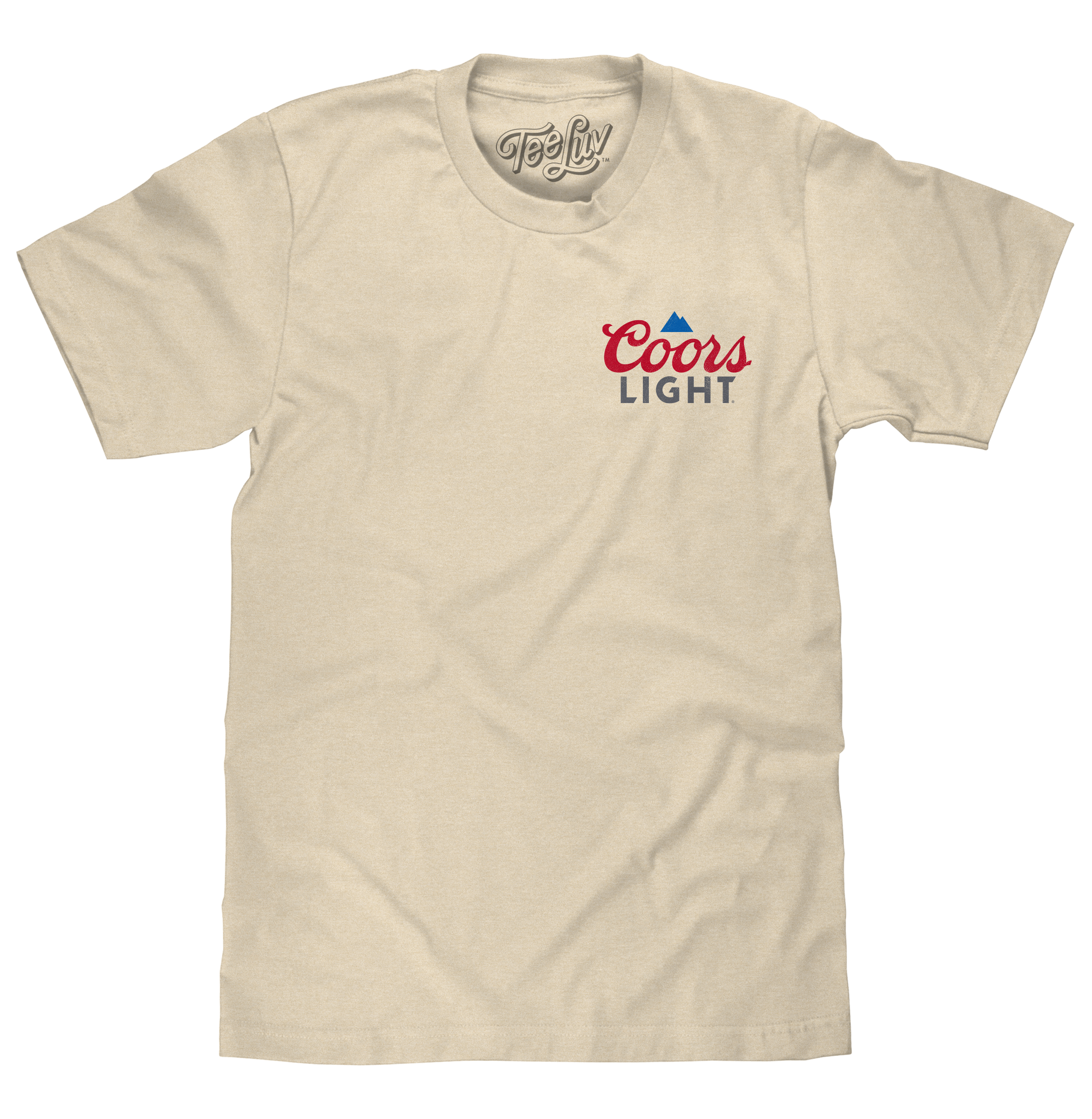 Beige t-shirt with Coors Light logo on a white background