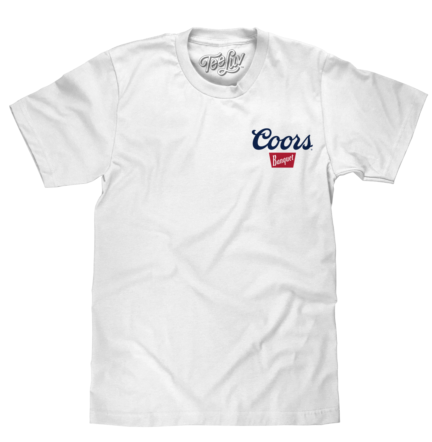White t-shirt with Coors logo on a white background
