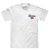 White t-shirt with Coors logo on a white background