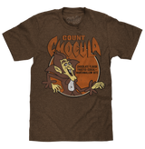 Brown t-shirt with Count Chocula graphic design on a white background