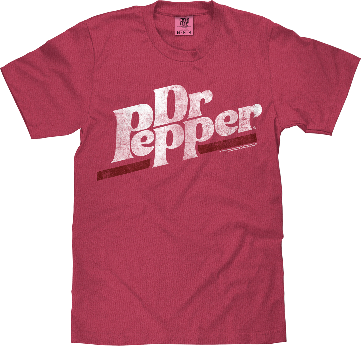 Red t-shirt with Dr Pepper logo on a white background