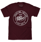 Maroon t-shirt with Dr Pepper logo on a white background