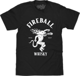Black t-shirt with Fireball Whisky logo featuring a dragon design on a white background.