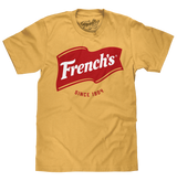Yellow t-shirt with red and white 'French's' logo on a white background
