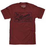 Maroon t-shirt with vintage-style logo on a white background