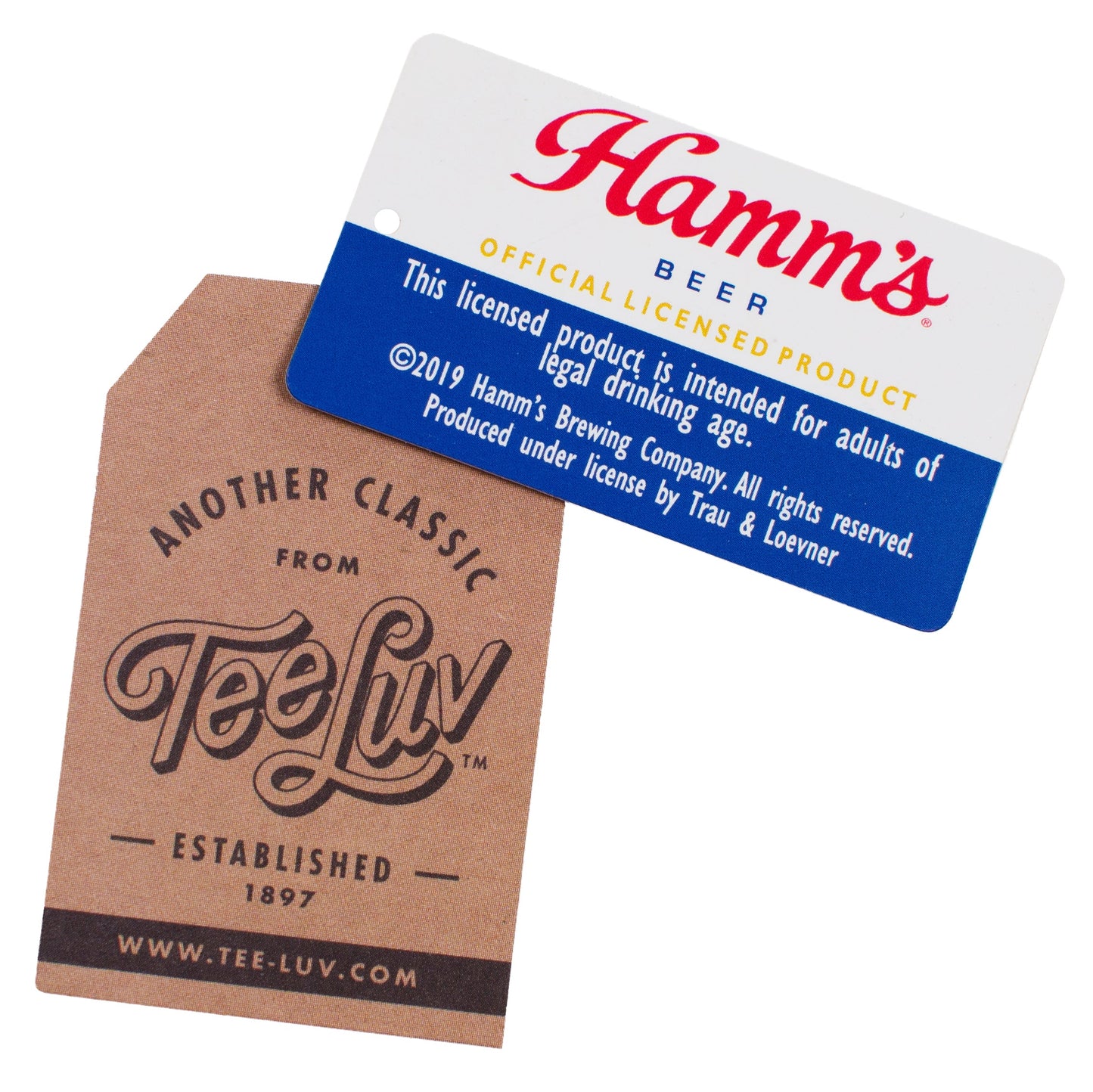 Hamm's beer packaging with Tee Luv branding on a white background