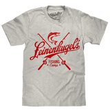 Gray t-shirt with red 'Leinenkugel's Fishing Camp' logo on a white background