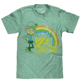 Green t-shirt with a cartoon character and 'Lucky Charms' text on a white background