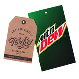 Two product tags, one brown and one green with red and white text, on a white background.