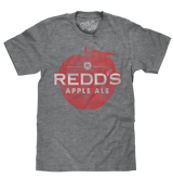 Gray t-shirt with red apple graphic and 'Redd's Apple Ale' text on a white background