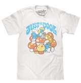 White t-shirt with Smurf graphic and 'Just Be Cool' text on a white background