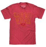 Red t-shirt with 'Who's Your Daddy?' text on a white background