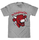 Gray t-shirt with 'The Laughing Cow' logo on a white background