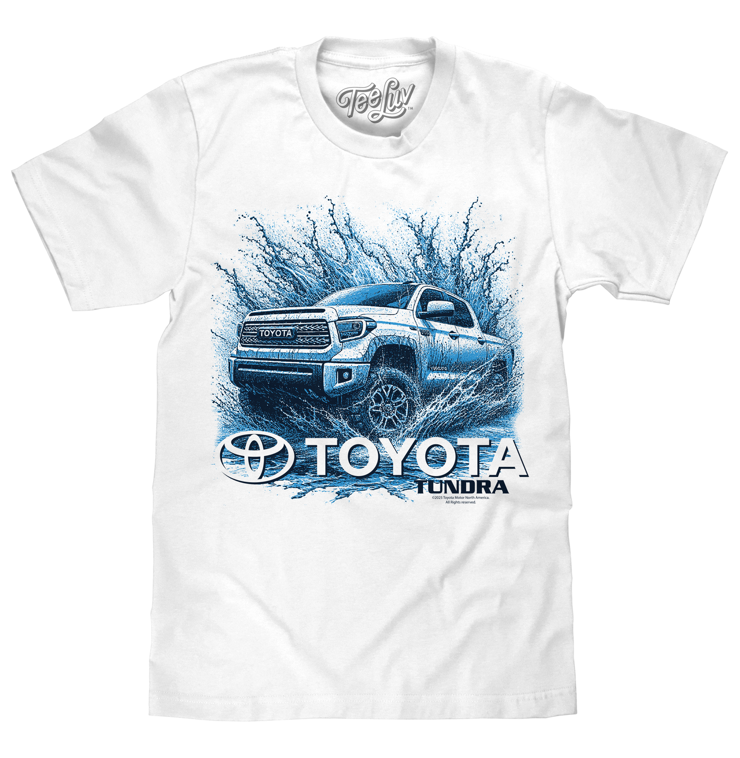 White t-shirt with Toyota Tundra graphic design on a white background