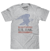 Gray t-shirt with a graphic of a bird and 'U.S. Mail' text on a white background