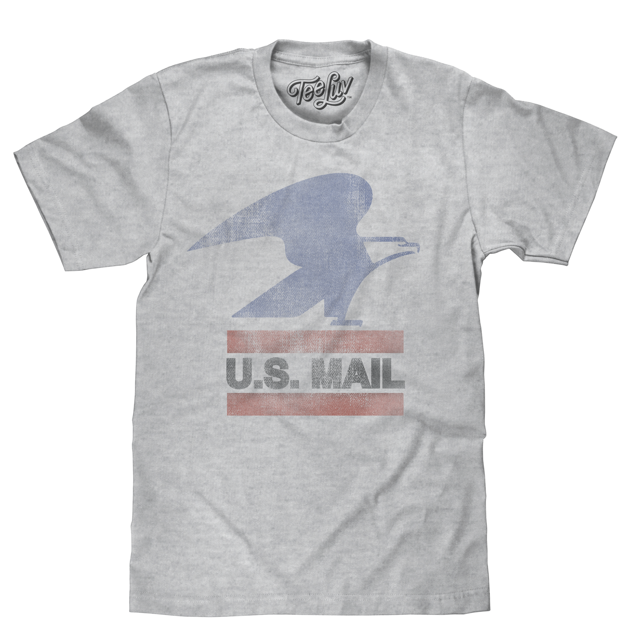 Gray t-shirt with a graphic of a bird and 'U.S. Mail' text on a white background