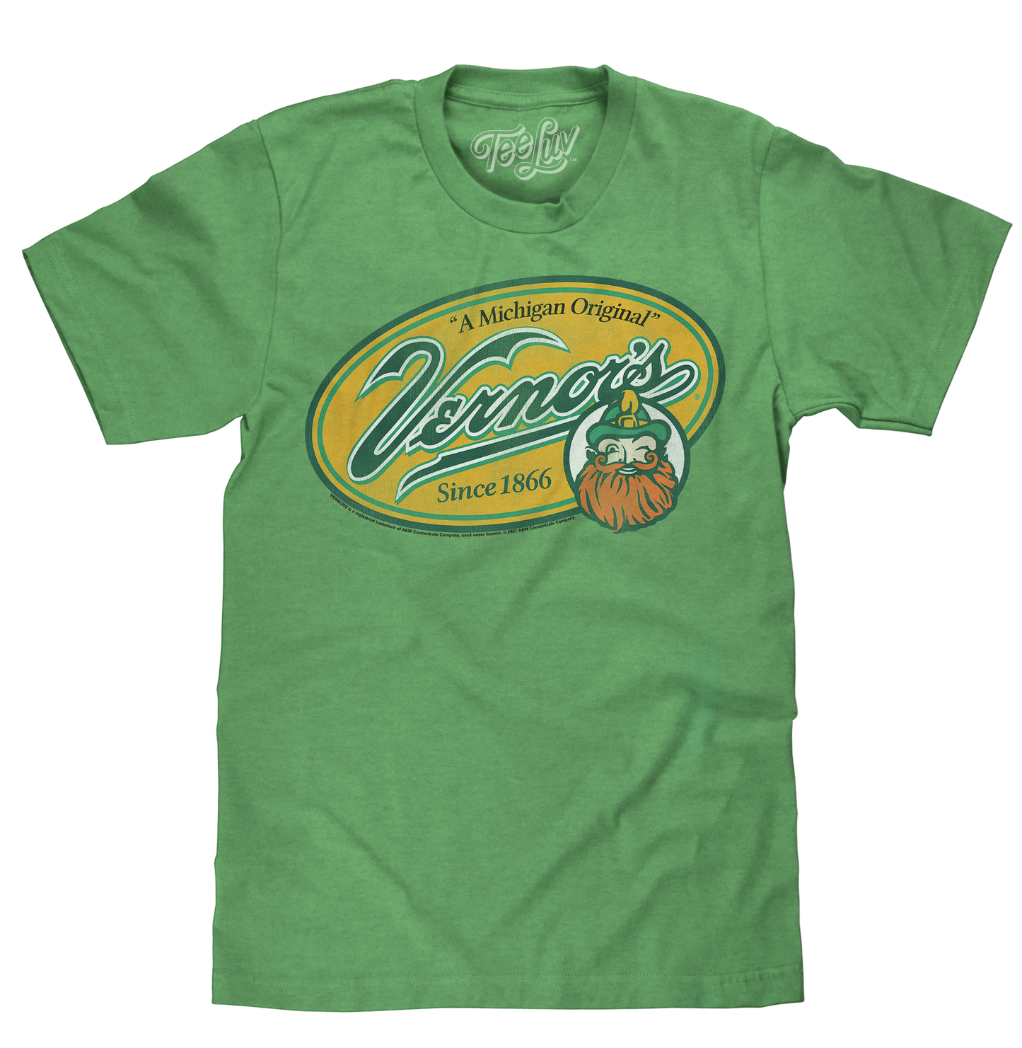 Green t-shirt with a logo on a white background