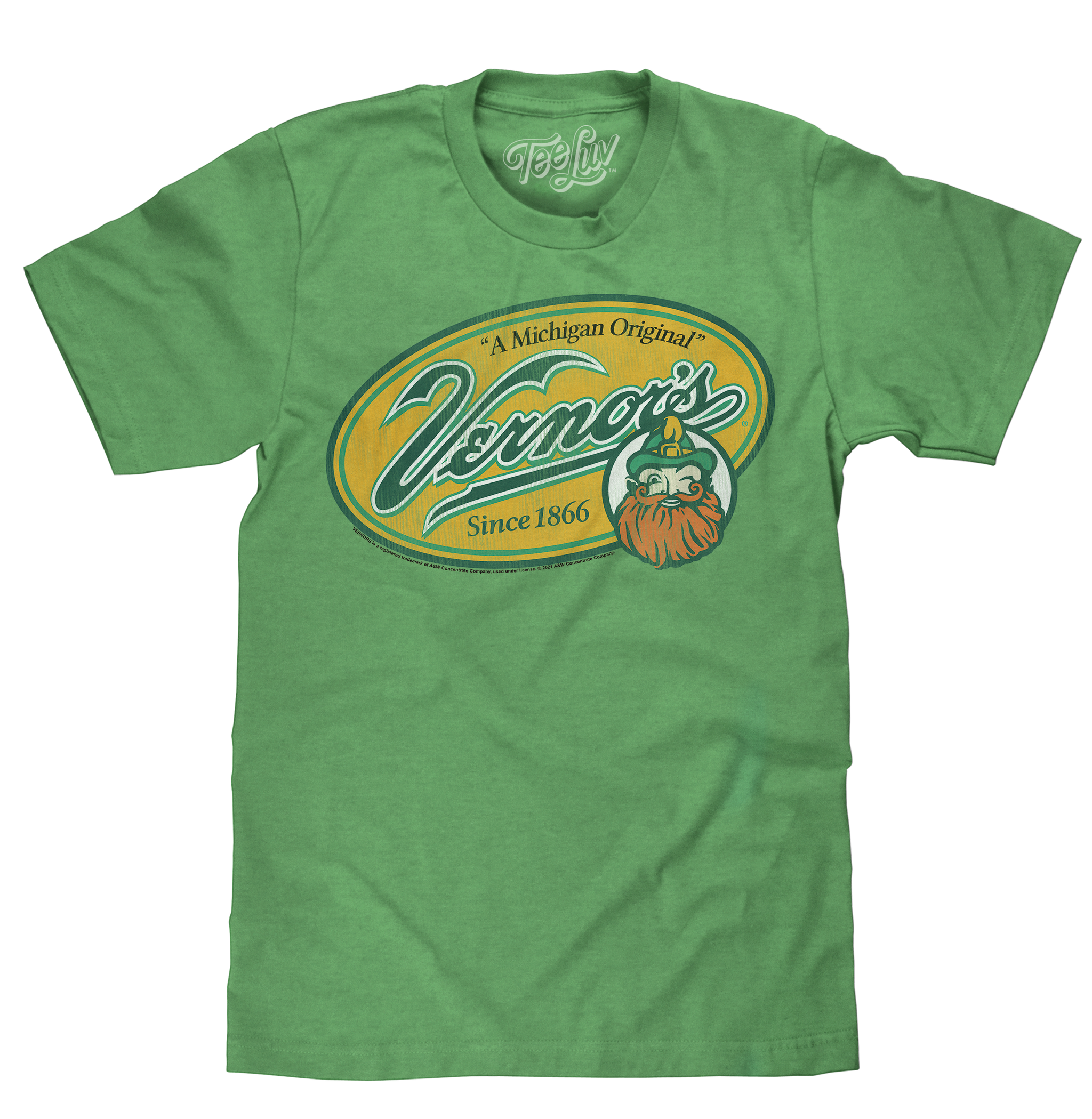 Green t-shirt with a logo on a white background