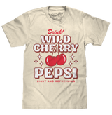 Beige t-shirt with red and white Pepsi graphic on a white background