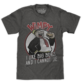 Gray t-shirt with a cartoon character and text on a white background