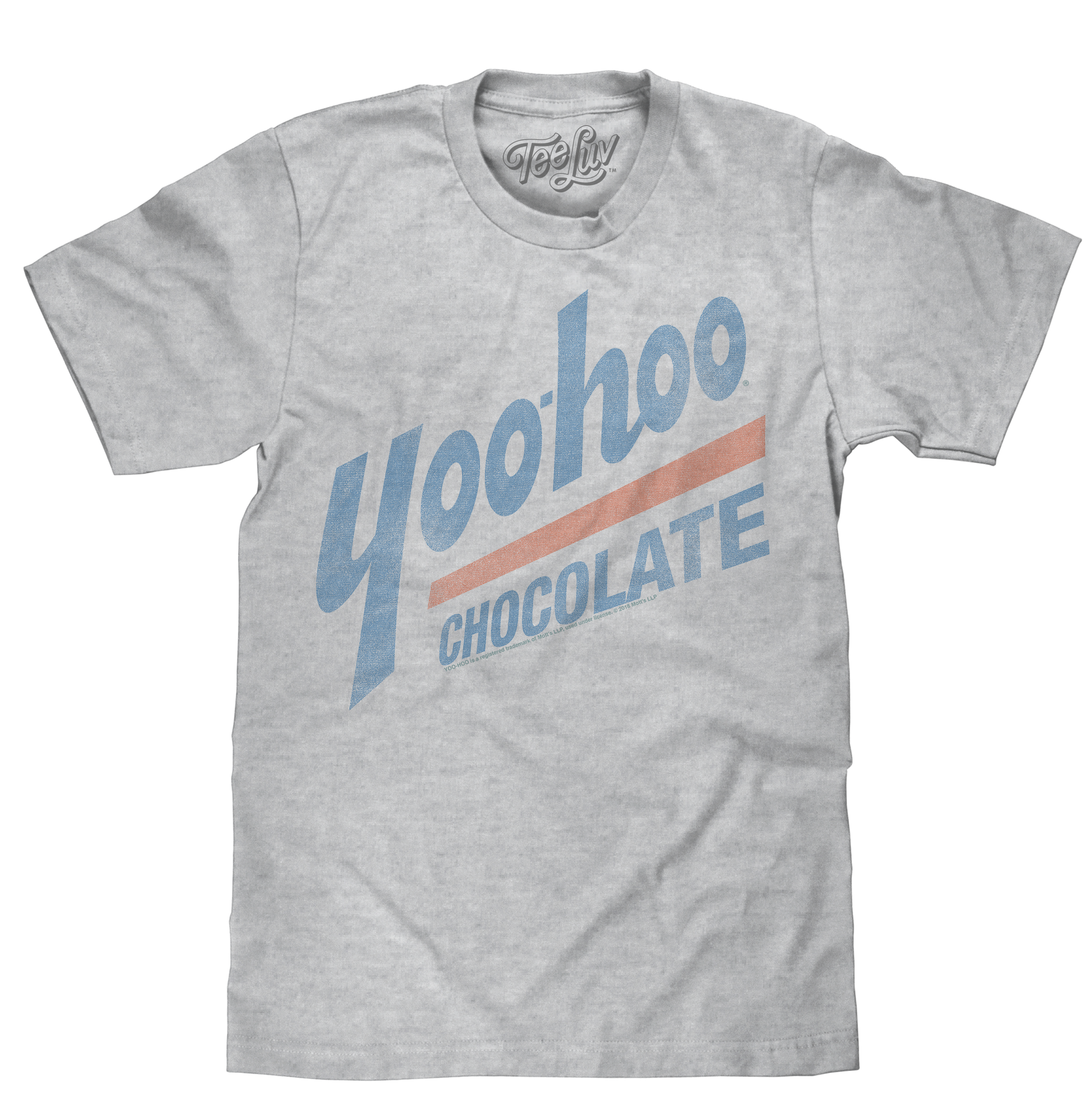 Gray t-shirt with 'yoo hoo CHOCOLATE' text and Toofly logo on a white background