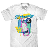 White t-shirt with Zima bottle graphic and 'Refreshing' text on a white background