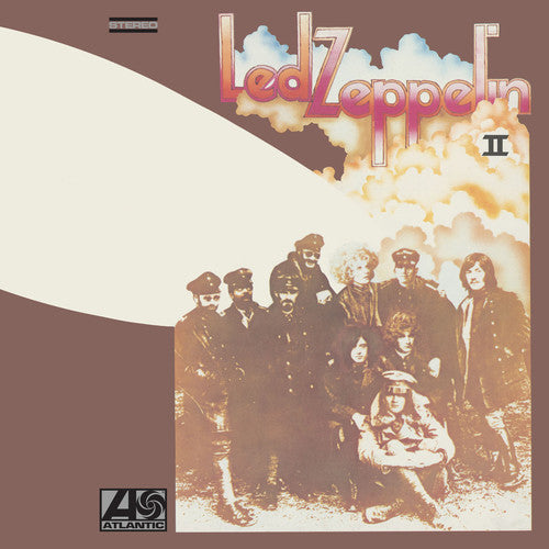 Album cover of Led Zeppelin's 'Led Zeppelin II' with band members and cloud design.